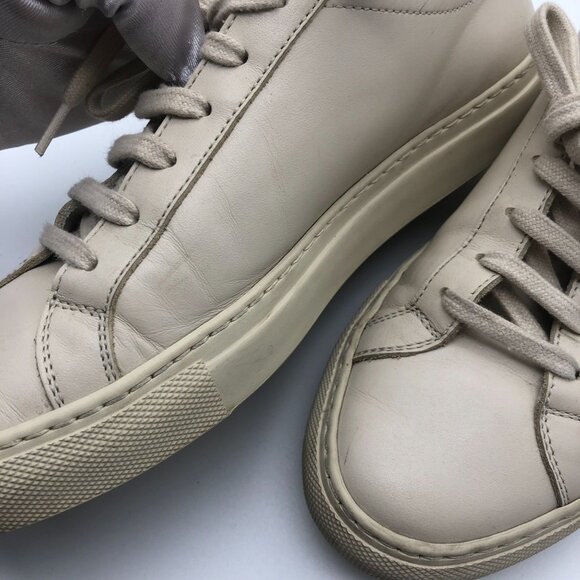 Woman By Common Projects Achilles Leather Sneakers EU 36 US 6 Beige Cream Low - Picture 14 of 14